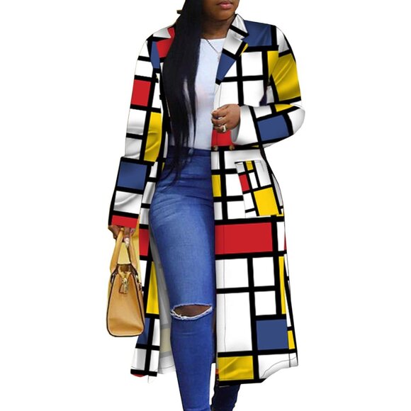 💫 Women White Long Trench Coat Geo Turn Down Collar Outerwear Cardigan Jacket - Picture 1 of 3